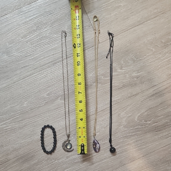 Moon, Purple Agate, & Black Obsidian Pendant Necklace Set + Lava Bracelet - Picture 2 of 6